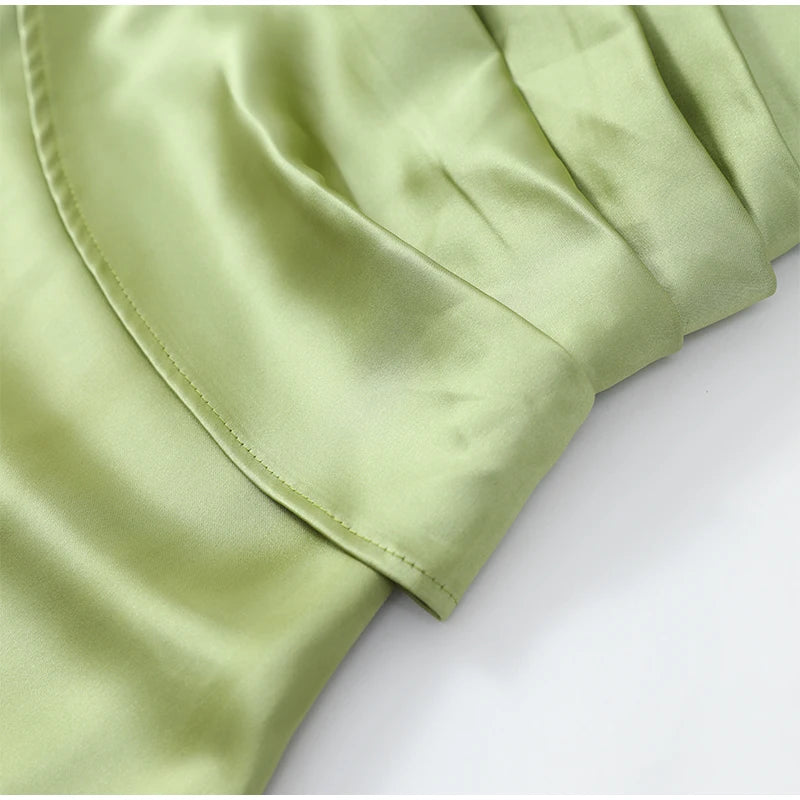 Women Green Ruched Elegant Satin Maxi Dress Mermaid One-shoulder Cutout Slim Fit Flowy Vestido 2026 Lady Summer Evening Vestidos