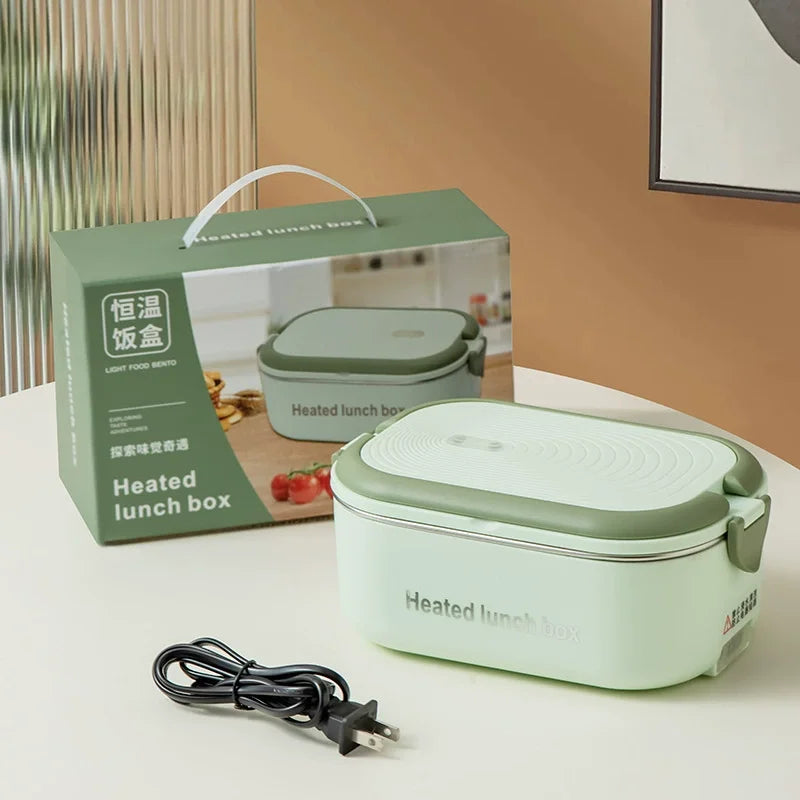 304 Stainless Steel Electric Lunch Box Constant Temperature Heated Lunch Box Plug-in 1.2L Double Chamber Water-Free Lunch Box