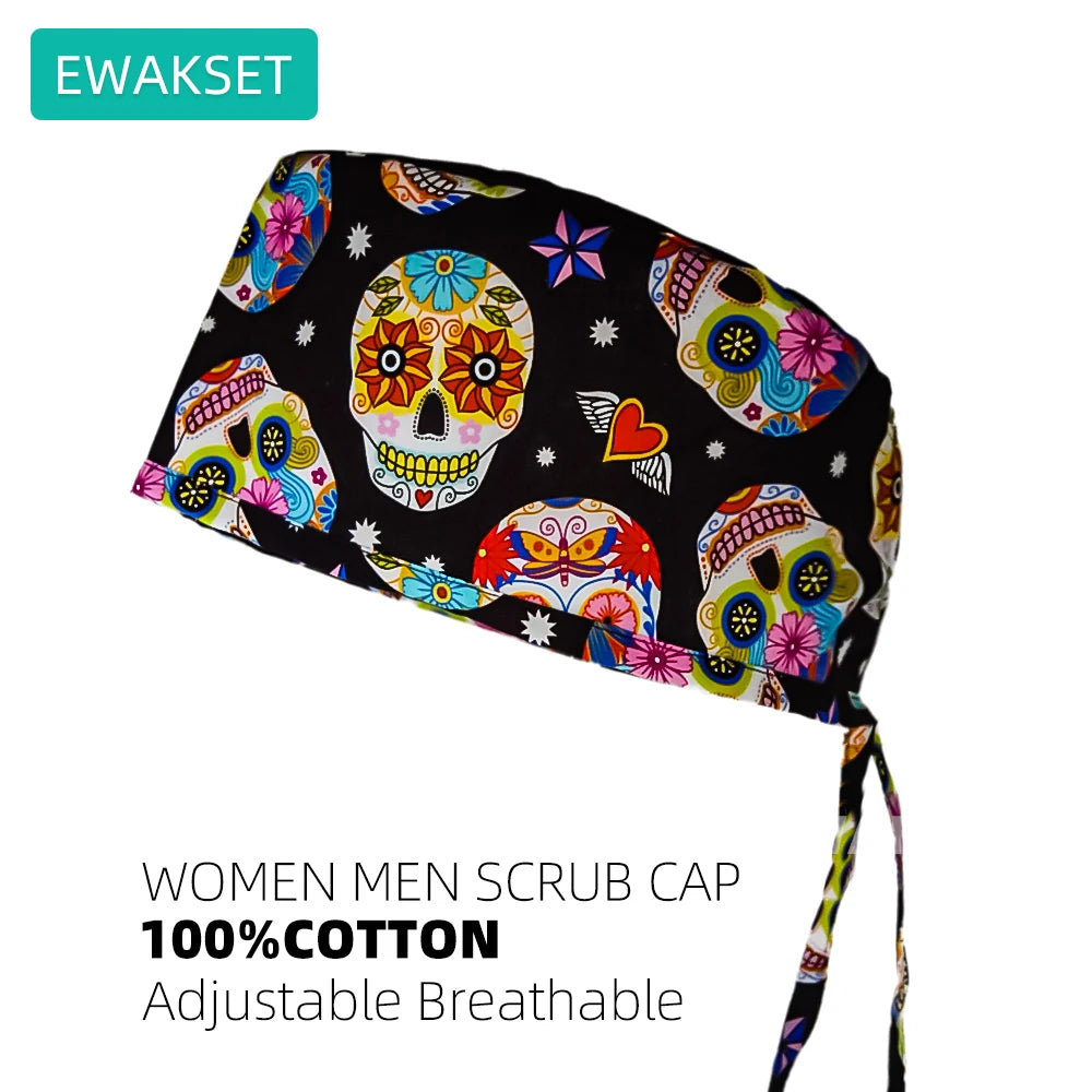 Cotton Unisex Scrub Cap with Sweatband Adjustable Surgical Cap for Women Men Doctor Nurse Clinic Hospital orthopedics Hat