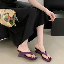 Wedge Flip-Flops Summer New Round Toe Clip-Toe Soft-Sole High-Heeled Beach Shoes