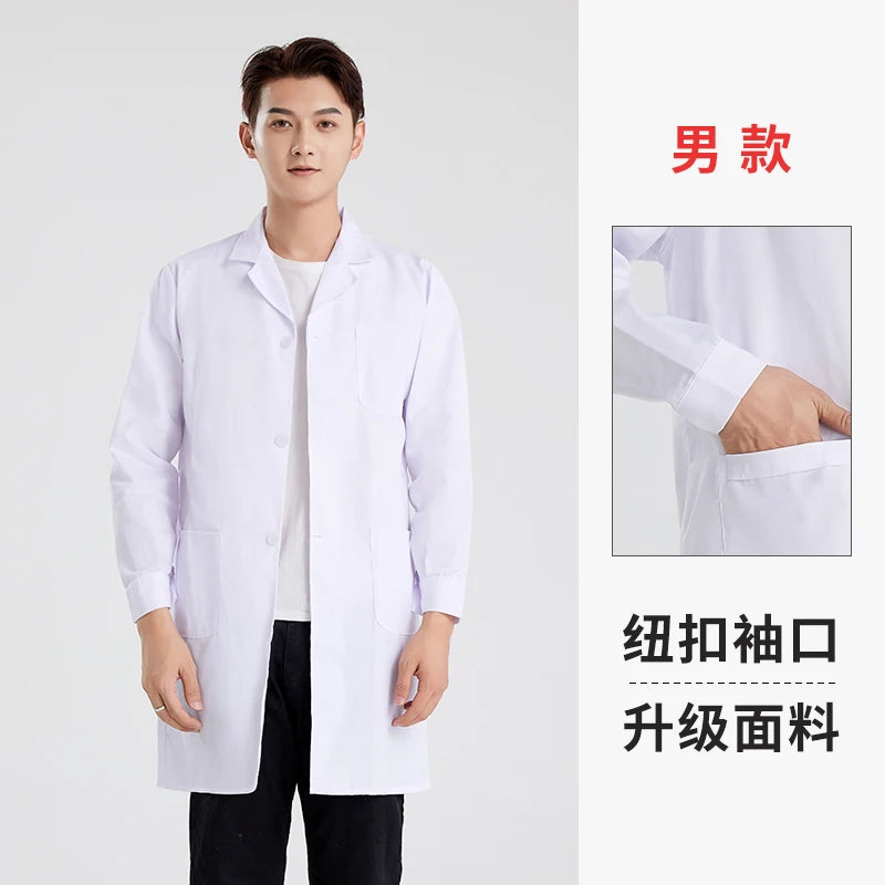 Long Sleeve White Lab Coat Work Uniform for Women Short Sleeve Summer Student Doctor Suit Male Lab Coat Isolation Gown
