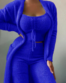 2026 New Luxury Women's Plush Pajamas Set Crop Top+Long Pants+Coat 3 Pieces Suit Homewear Female Matching Sets Warm Pyjamas Pjs