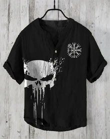 Summer New Men's Short Sleeve Shirt Pattern Art Print Men's 100% Linen Button Shirt Short Sleeve Comfort Shirt
