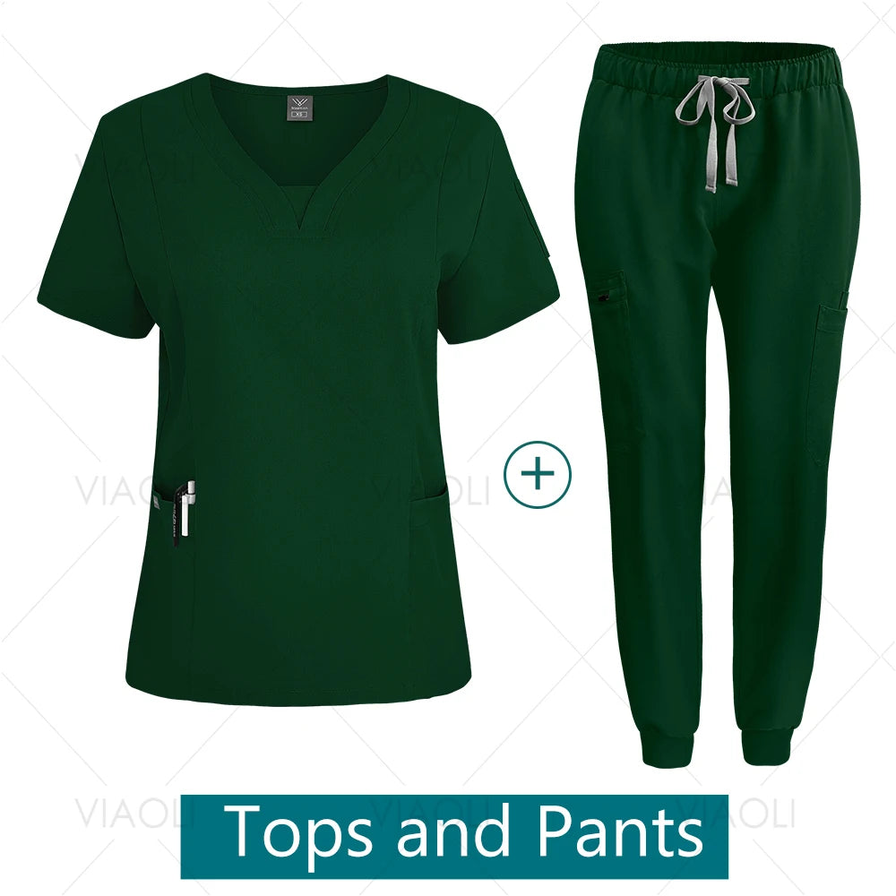 Hot Sales Doctor Uniforms Medical Nursing Clinic Scrub Sets Short Sleeve Tops Pants Suit XS-XXL Medical Accessories Spa Uniforms