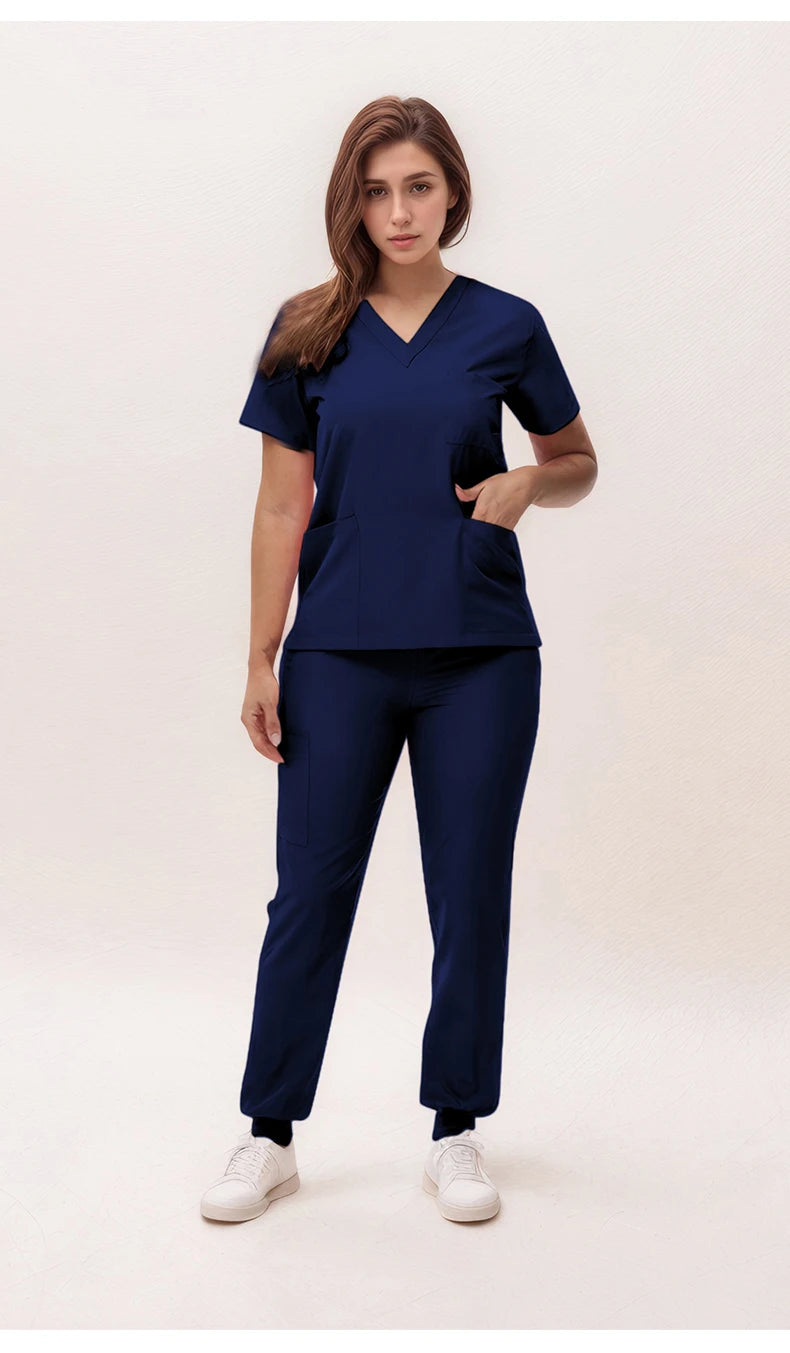 Stretchy Nurse Uniforms V-neck Top Jogger Pants Scrub Sets Surgical Workwear Dentist Nursing Suit Hospital Doctor Outfit S21