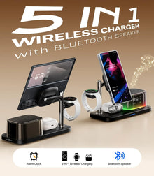 5 in 1 25W Magnetic Wireless Charger Stand Bluetooth Speaker Fast Charging For iPhone 12-17 Pro Max Apple watch 11-2 SE Airpods