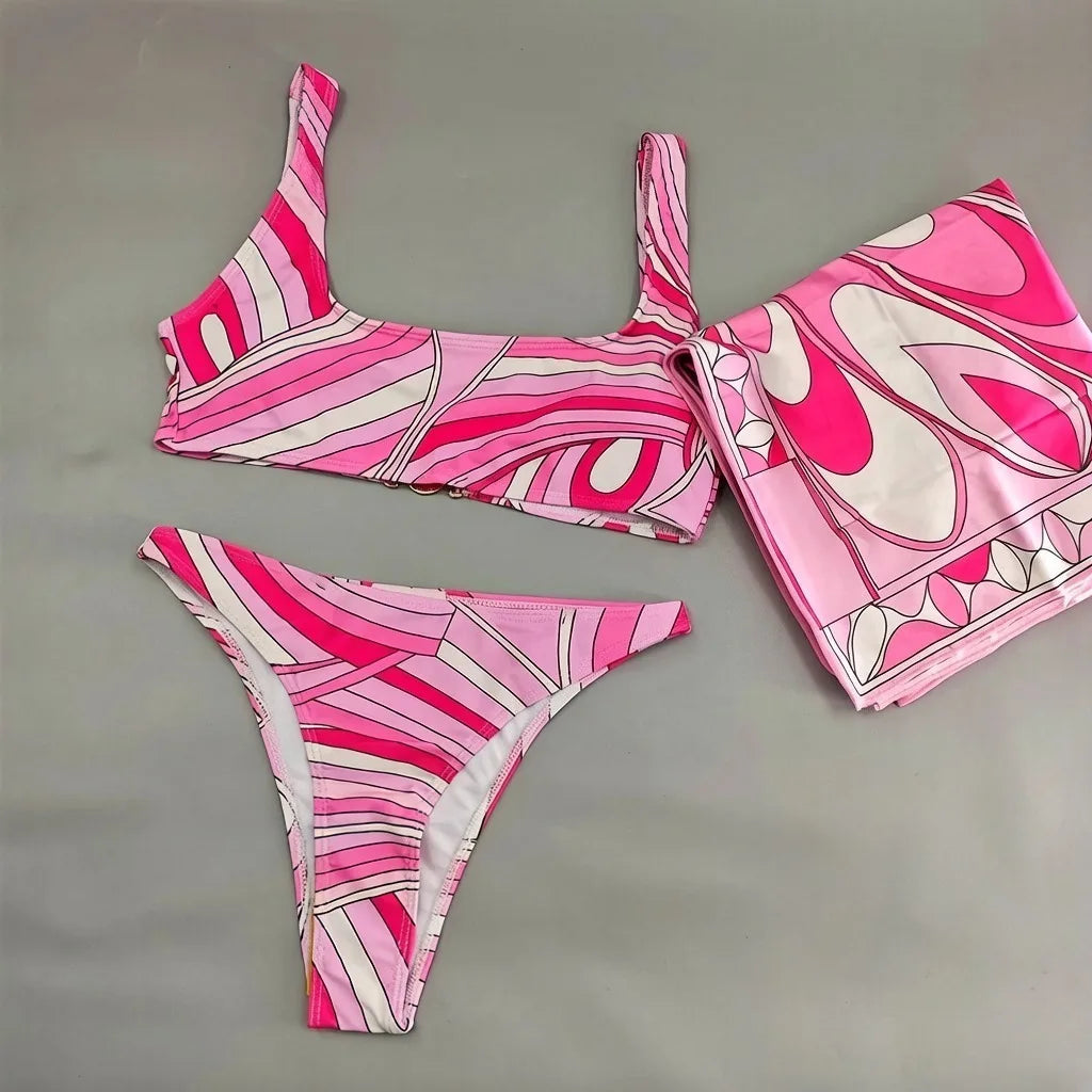 2026 Fashion Design Women's Red Scarf Sling Swimsuits Classic Brand Lady Scarf Bikini Sets with Letter Signature Logo