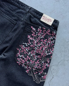 Hip Hop Cartoon Pattern Pocket Embroidery Denim Shorts Y2k Retro Baggy Dark Blue Jeans Short Men Women Street Skateboard Jorts