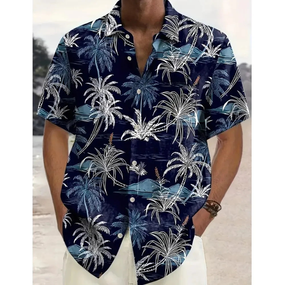 2026 Casual Men's T-shirt Menswear Clothing Shirts For Man Beachwear Daily All-match Loose Buttons Fashion Printed Short Sleeves