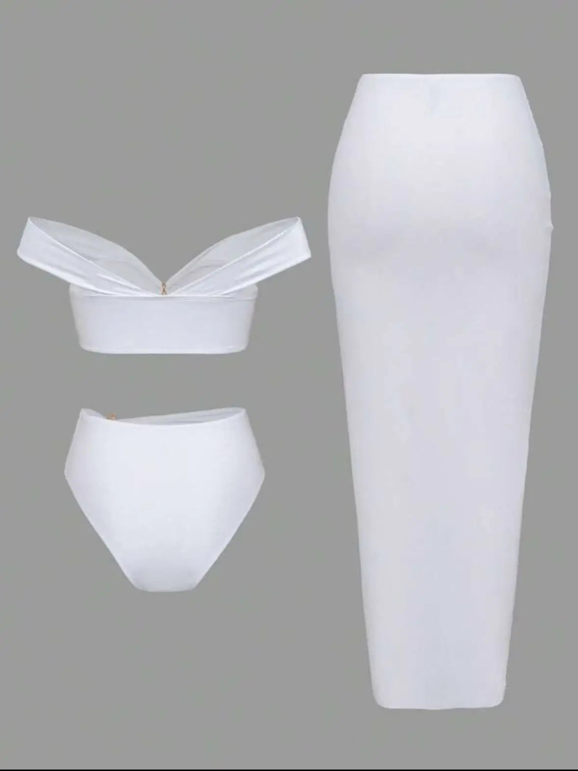Women's Sexy Bikini Set Beachwear Metallic Starfish Bikini Folds Long Skirts Three Piece Sets Hot Girl Vacation Style Swimsuit