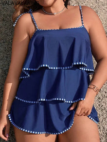2026 Strapped 2 Piece Plus Size Tankini Set Women Solid Ruffle Large Big Swimsuit Beach Lady Swimwear Chubby Curvy Bathing Suit