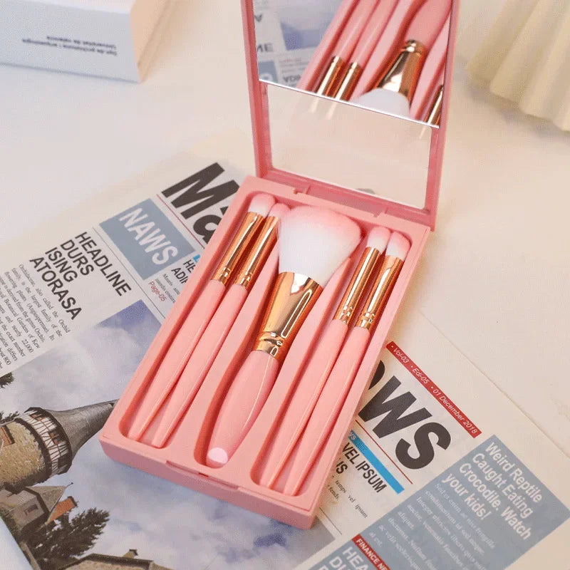 10pcs Pink Makeup Brush Set for Beginners Mini Portable Foundation Eyeshadow Brushes with Crystal Handle Includes Brush Pouch