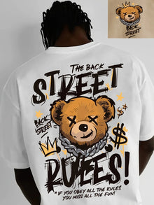 T-shirt pour homme style européen et américain, tendance estivale, imprimé ours et lettres, confortable et respirant, col rond, idéal pour la rue et les sorties