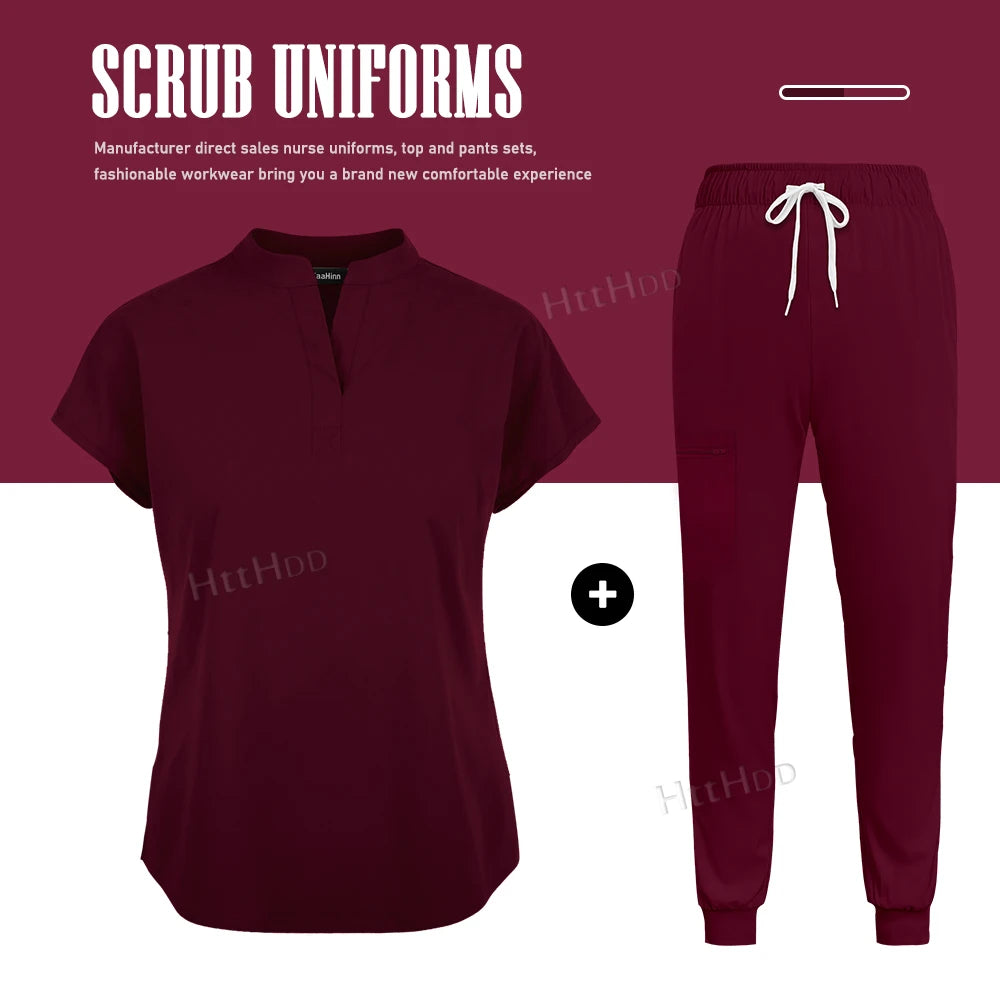 Medical Scrub Joggers Sets Fashion Nurse Uniform Women Men Beauty Salon Healthcare Pharmacy Nursing Scrub Top+pants Suit Uniform