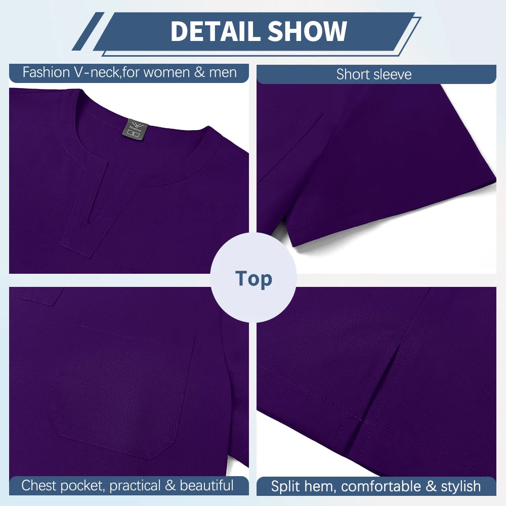 Top+pant Medical Uniform Hospital Surgery Scrub Set Unisex Short Sleeve Pet Shop Doctor Nurse Nursing Suit Lab Workwear Add Logo