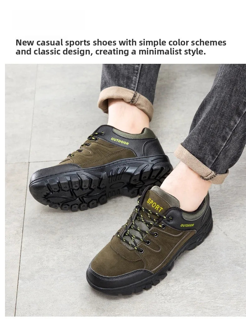 Outdoor Climbing Shoes Men's Trendy Flat Work Shoes Casual Sports Style New Model Comfortable Warmth Synthetic Leather Upgraded