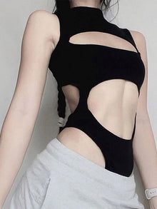 Gothic Techwear Hollow Out Sleeveless Bodysuit Streetwear