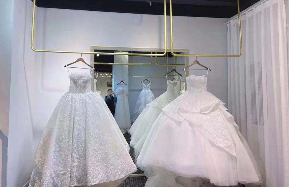 Smileven Long Sleeve Lace Wedding Dresses A Line High Neck Shiny Appliques Bridal Gowns Glitter Tulle vestidos de novia 2026