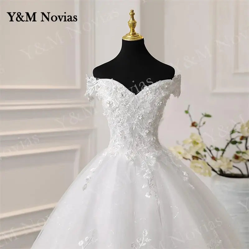 Y&M Novias Off Shoulder Plus Size Vestido De Noiva 2026 New Wedding Dress Train or Floor Customized large Bridal Tulle Mariage