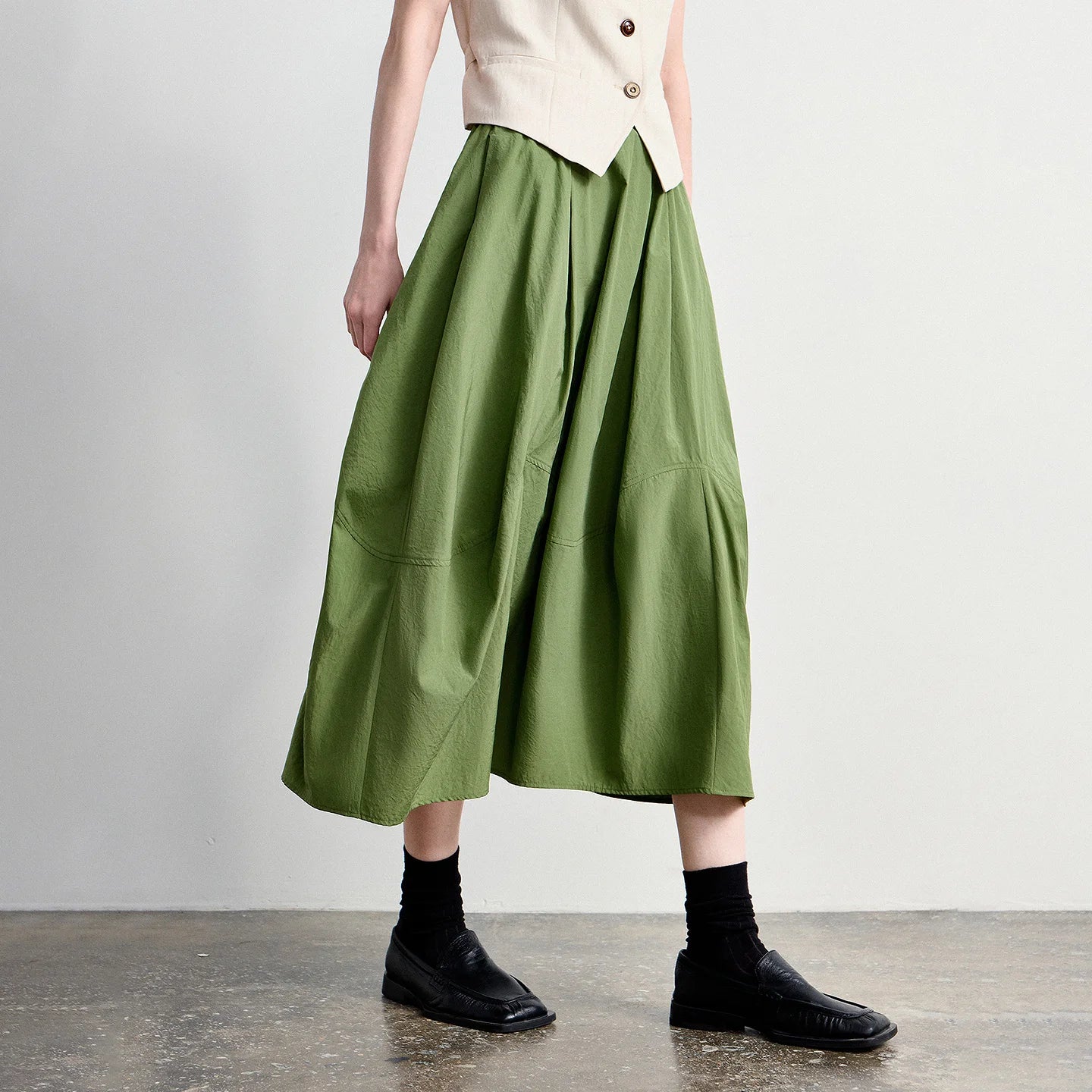 TOYOUTH Women's A-Line Bud Skirt 2026 Summer New Split Detail Retro Puff Midi Skirt, Lightweight Outdoor Wear