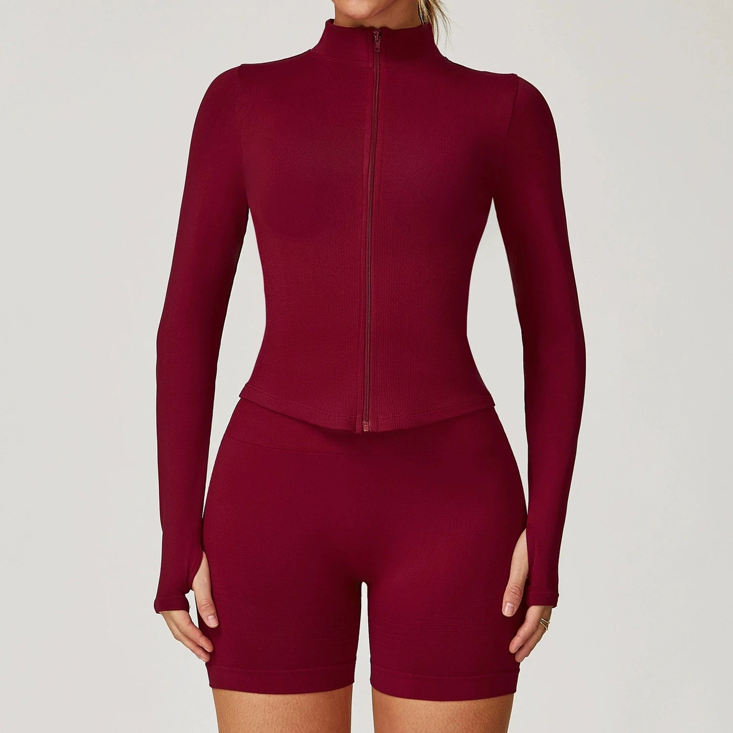 Seamless Zipper Long Sleeve Women Crop Top Yoga T Shirts