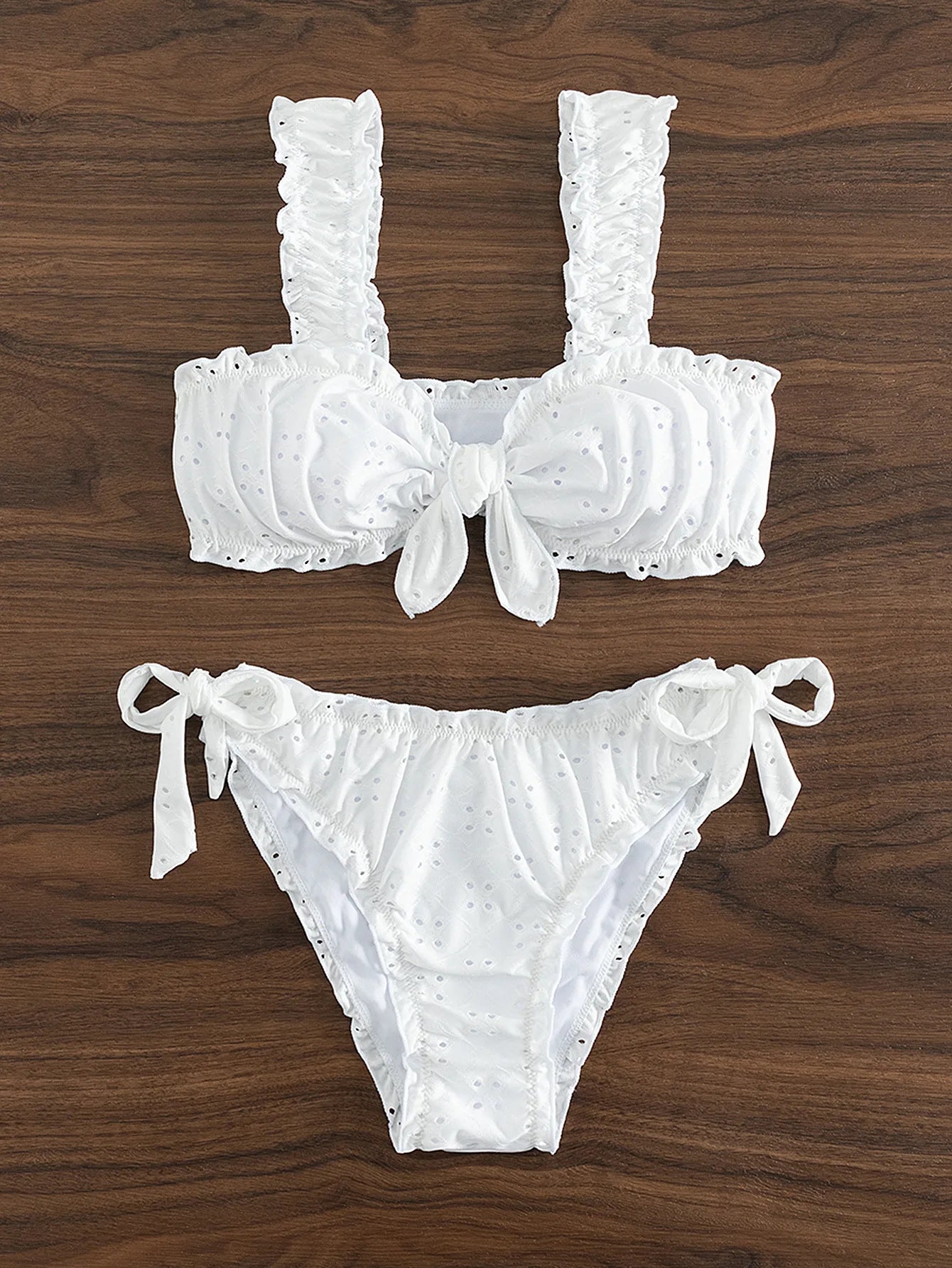 White Knot Front Tie Bikini Set 2 Piece Swimsuit For Women