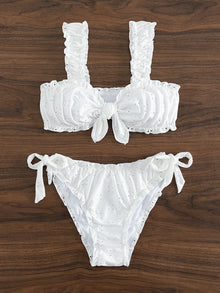 White Knot Front Tie Bikini Set 2 Piece Swimsuit For Women