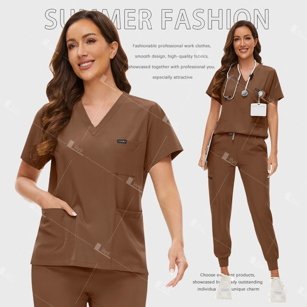 Fashion Surgical Uniforms Medical Scrub Set Doctor Nurse Clinical Workwear Nursing Suit Beauty Spa Work Clothes Scrubs Top Pants