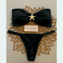 Sky Blue Starfish Thong Bikini Set Push Up Bandeau Two Piece