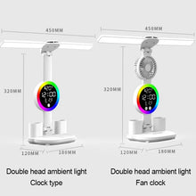 LED Table Lamp with Fan And Clock Display Reading Desk Light for Study Night Light Adjustable Brightness