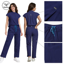Niaahinn Scrub Women High Quality Short Sleeve Top Wide Leg Pants Hospital Uniforms Stretch Scrubs Medical Nursing Uniform Sets