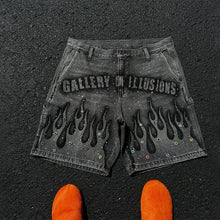 Gothic retro hot diamond denim shorts men's clothing street Harajuku Hiphop High High waiting jeans men's shorts casual pants