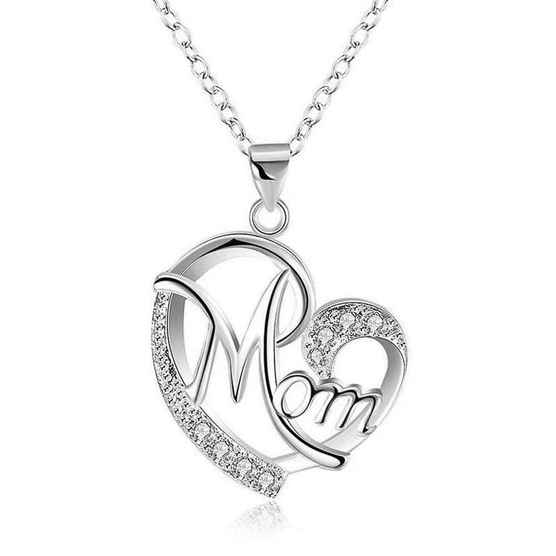 Huitan Mother's Day Necklace for Mom Luxury Trendy Craved Pendant Necklace Pink Flower Aesthetic Neck Accessories Love Jewelry