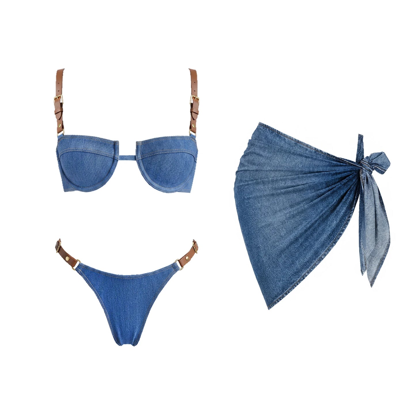 Denim Print Bikini 2026 Women Sexy Swimsuit Push Up Swimwear Bandeau Biquini Female Micro Bikinis Deep V Bathing Suit Beachwear