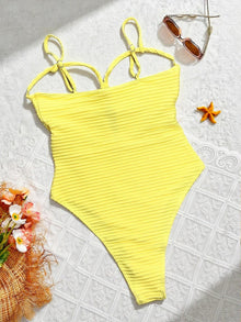Yellow Hollow Out One Piece Swimsuit Backless Monokini