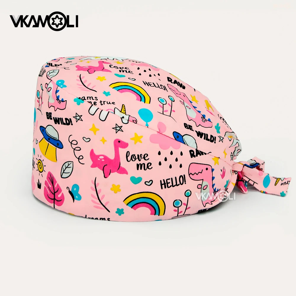 Cartoon Dinosaur series printed hospital surgical cap Reusable Hats  Protection Anti-dust Caps Breathable Caps Cover