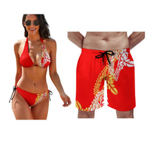 Polynesian Custom Bikini Beach Couple Set Push Up Swimwear with Chest Pad Strap Swimwear Beach Trousers Surfing Couple