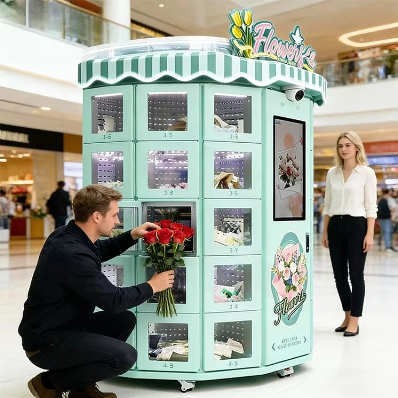 Customize Supplier Factory 30-grid Flower Cabinet Outdoor Fresh Floral Flower Bouquet Vending Machine with 32-inch Touch Screen