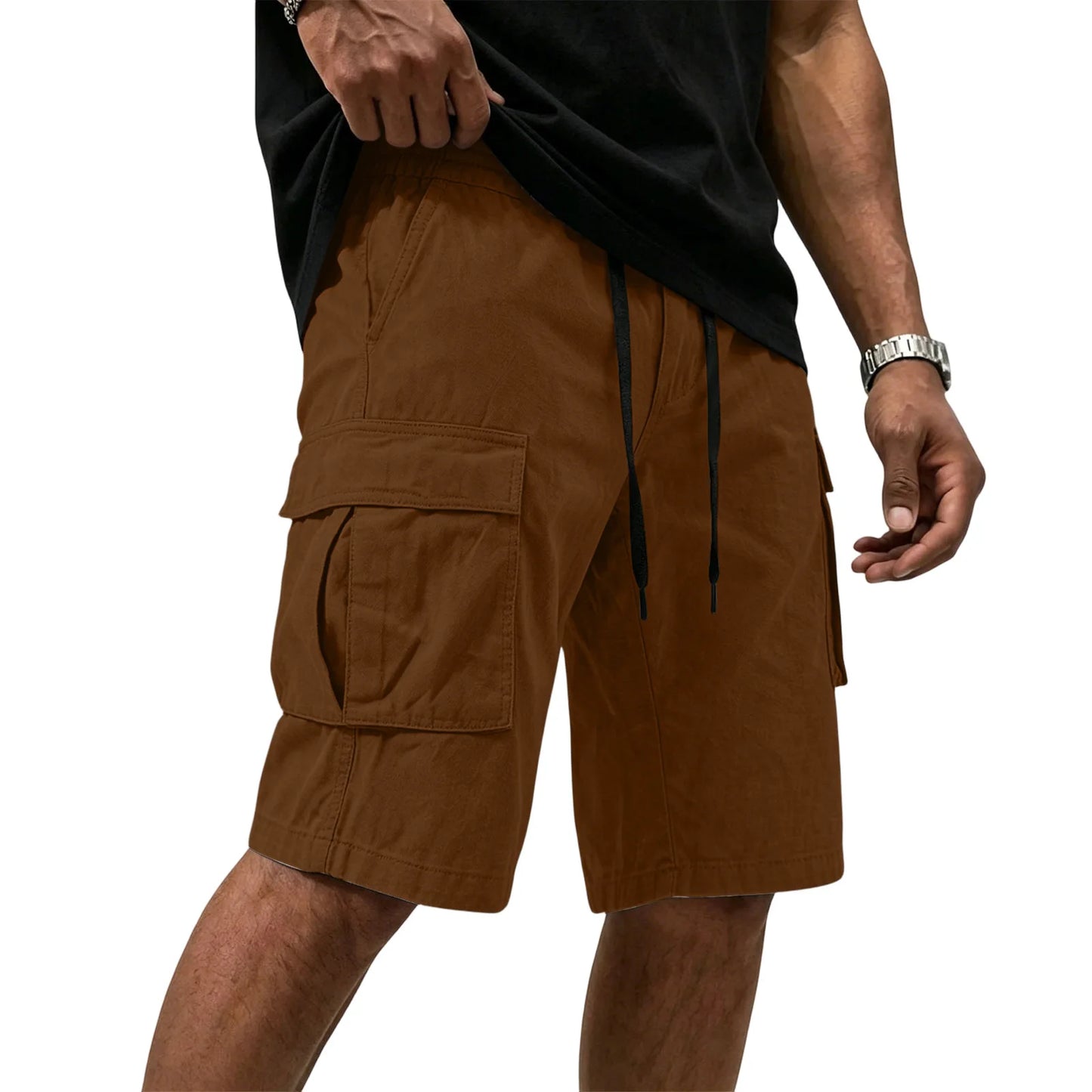 Men Multi-color Cargo Shorts Summer Loose Drawstring Elastic Waist Multi Pocket Quick Dry Casual Five Point Street Shorts