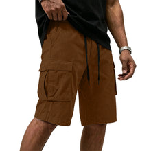 Men Multi-color Cargo Shorts Summer Loose Drawstring Elastic Waist Multi Pocket Quick Dry Casual Five Point Street Shorts