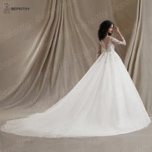 BEPEITHY Customized Muslim Long Sleeves Wedding Dresses 2026 Winter Women Princess Bridal Ivory Luxury Glitter Ball Gown Bride