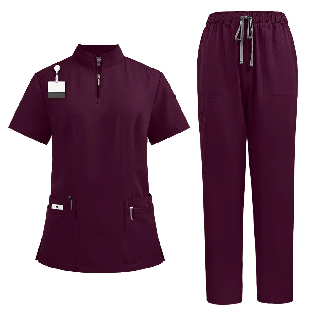 Neutral medical frosted stand up collar zipper design, doctor and nurse work clothes, operating room surgical clothes