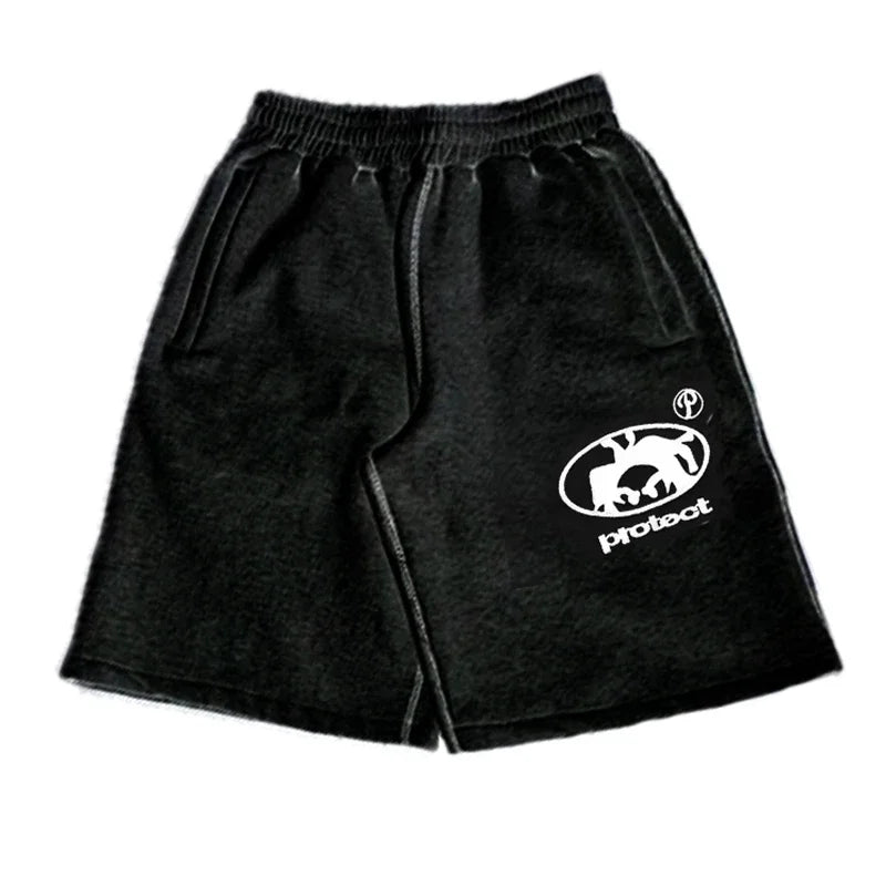Summer Men Grey Cotton Y2K Hiphop Streetwear Shorts European Street Style Trendy Baggy Casual Cargo Urban Casual Wear Fashion