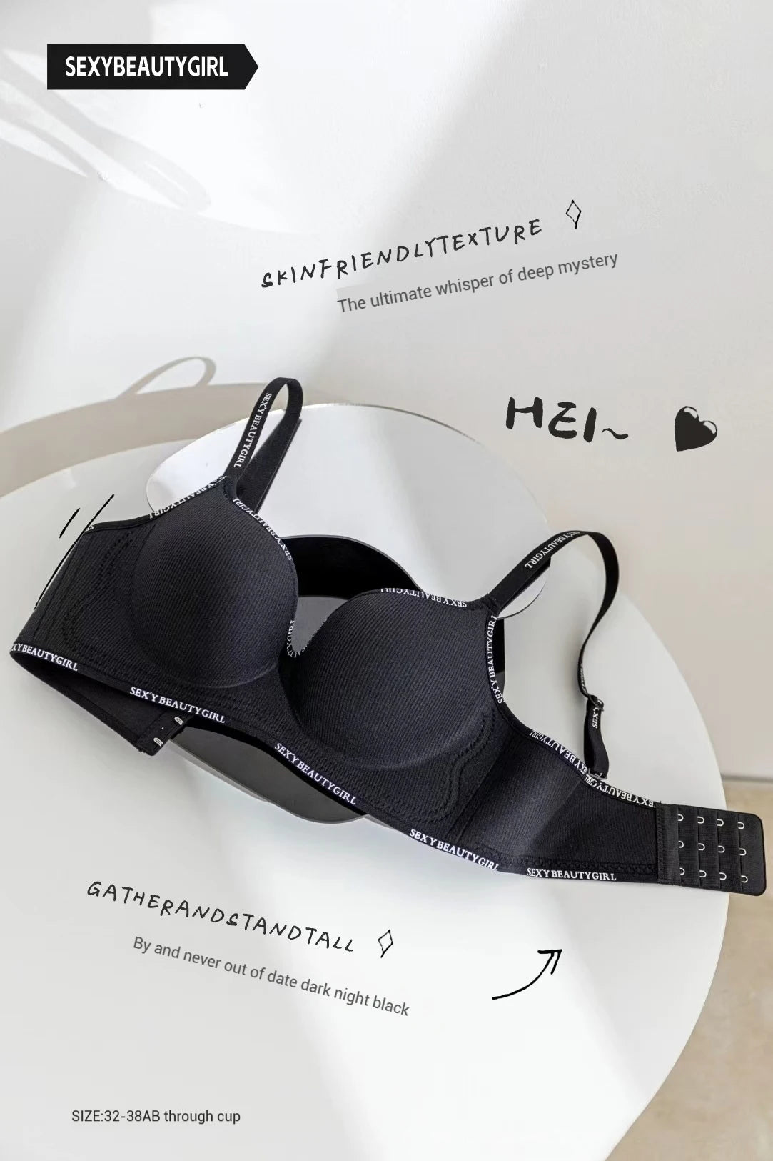 Women's Letter Shoulder Strap Gathered Bra Seamless Comfortable Underwear Without Steel Ring Skin-Friendly Fashion Underwear New