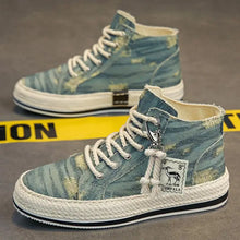 Men's Denim Canvas Sneakers Breathable High Top Sneakers for Men Slip On Sneakers Spring Summer Casual Platform Vulcanized Shoes