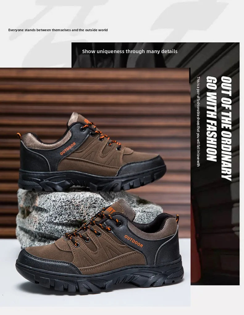Outdoor Climbing Shoes Men's Trendy Flat Work Shoes Casual Sports Style New Model Comfortable Warmth Synthetic Leather Upgraded