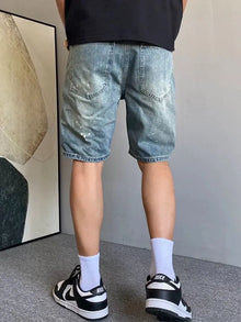 Men's Summer American High Street Denim Shorts Slim Fit 5-Point Casual Mid Pants Fashion Y1Y2 Style Cross-Border Hot Sale