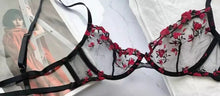 YUQI French Style Luxury Lingerie-Floral Embroidery Black Sheer Bra Set, Sensual Women's Intimates Elegant Transparent Underwear