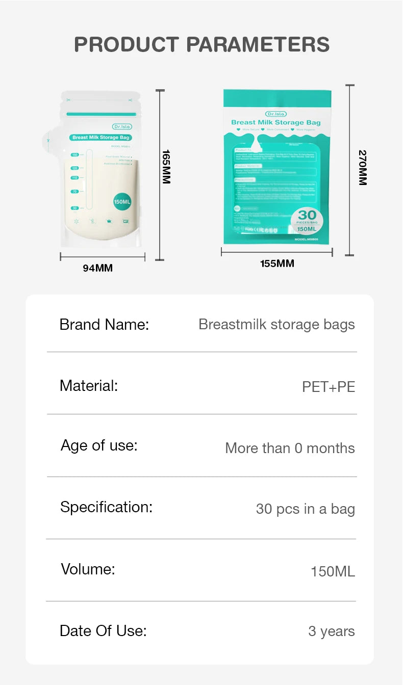 MAMIJOY 10/30Pcs 150/250ML Breast Milk Storage Bag Disposable Capacity Frozen Milk Storage Bag BPA Free MSB05