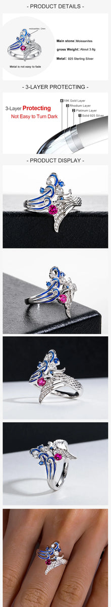AnuJewel Moissanites Phoenix Wedding Bands Ring Classic of Mountains and Seas 925 Sterling Silver Wings Bridal Ring For Girls